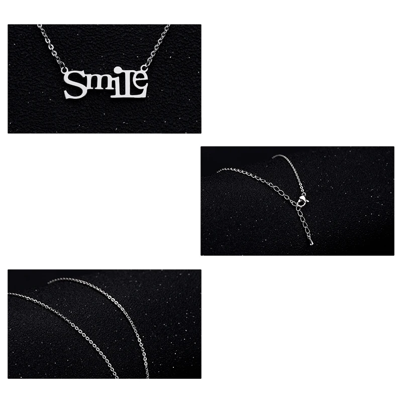 

Punk Chain On The Neck Stainless Steel Smile Letter Pendant Gothic Grunge Chain Aesthetic Ladies Necklace Jewelry Accessory