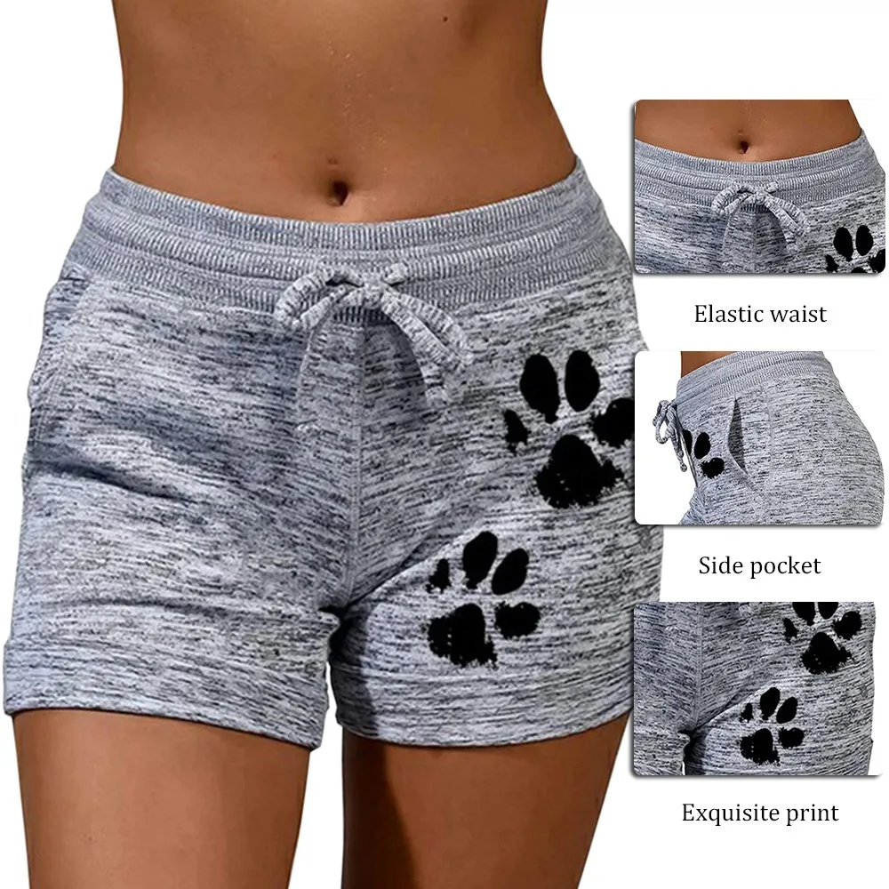 

2021 woman shorts Women High Waist Cats Claw Print Drawstring Quick Dry Elastic Sports Shorts Women's Clothing