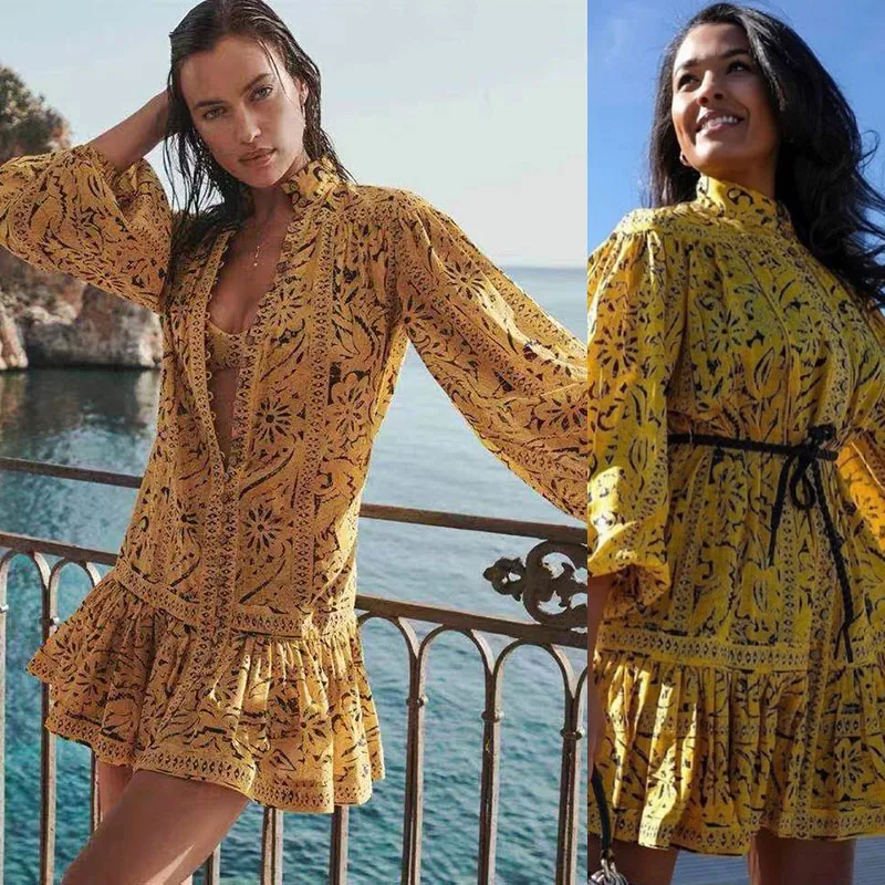 

Женское платье с длинным рукавом-фонариком, Роскошное дизайнерское облегающее кружевное платье с принтом и узлом-бабочкой, 2021