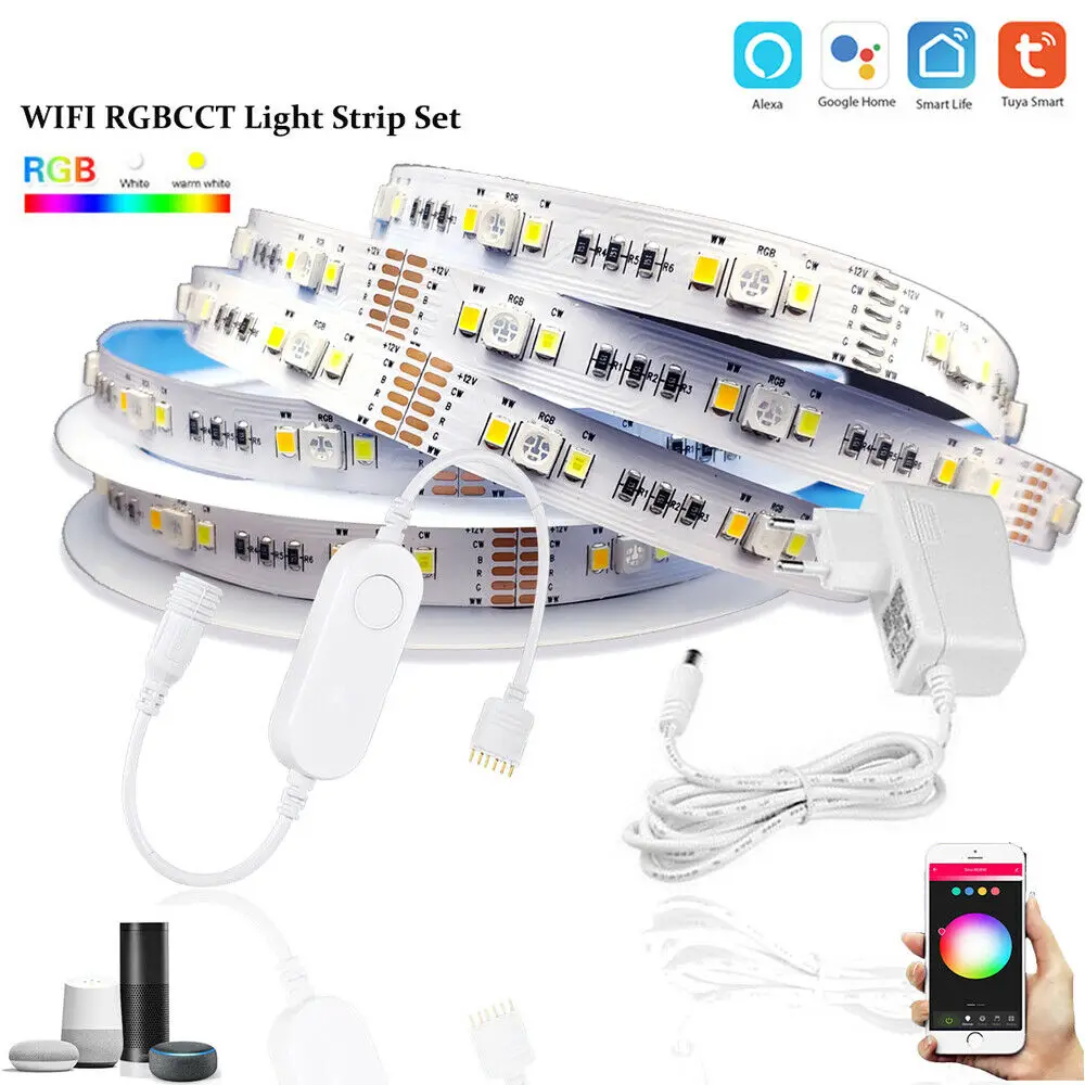 Мини контроллер TUYA Smart Life Wi Fi RGBCW 1 5 м 12 В постоянного тока 5050 RGB + CCT 90 светодиодов/м