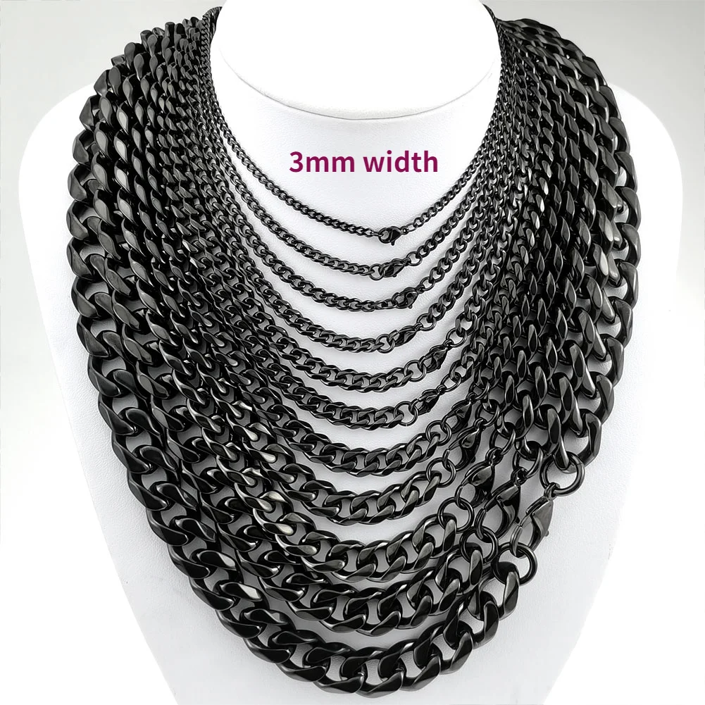 

Punk Hip Hip glow link chain black decorative diy for keychain necklace jeans clothes accessories jewelry; 3~16mm