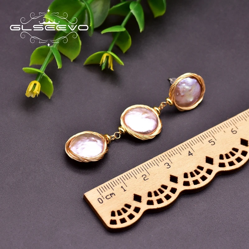 

GLSEEVO Natural Freshwater Baroque Purple Pearl Drop Earrings Woman Wedding Luxury Exquisite Jewelry Girl Birthday Gift GE0934