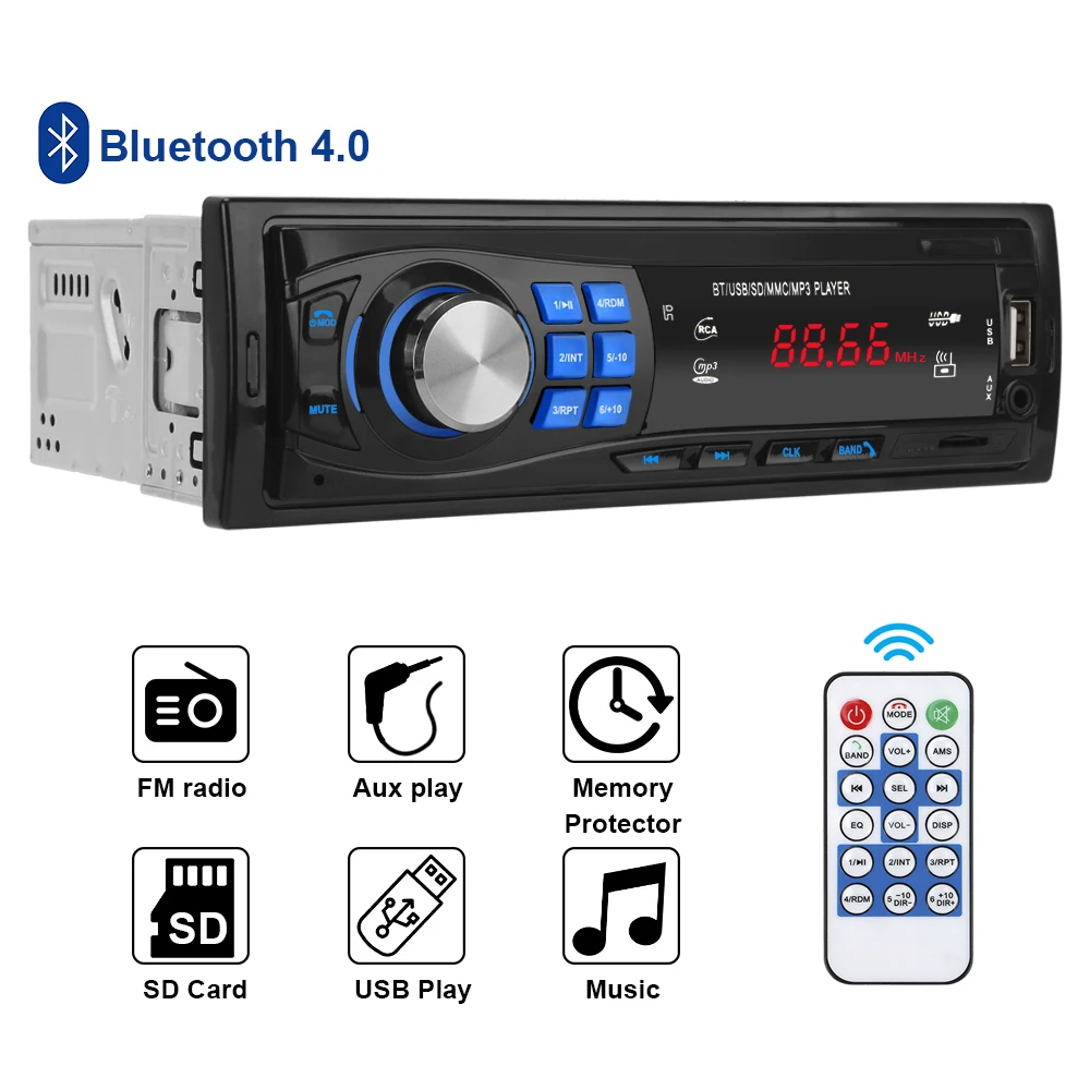 

Автомобильное радио аудио FM SD MMC MP3-плеер TF USB AUX Поддержка Bluetooth 4,0 стерео в тире эквалайзер функция автозапчасти защита памяти