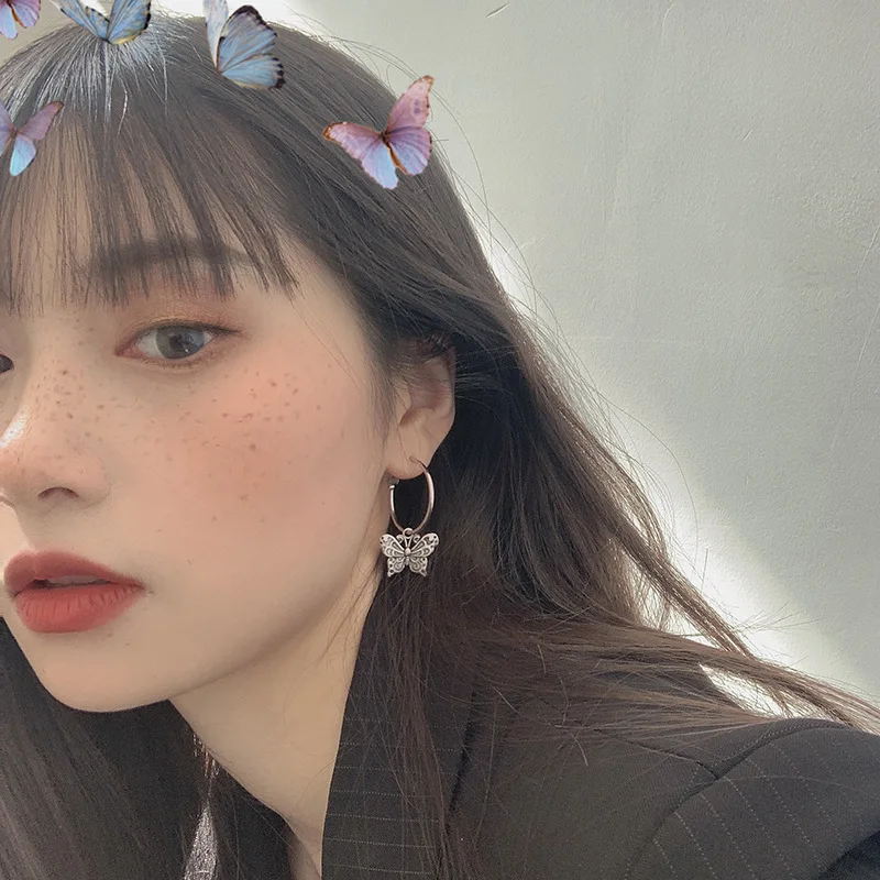 

New Fashion Vintage Metal Butterfly Hoop Earrings For Women Girls Circle Boucle D'oreille Party Oorbellen Elegant Jewelry Gift
