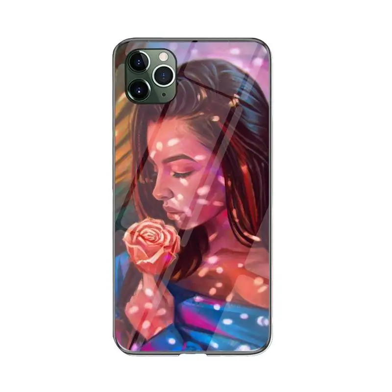 

FHNBLJ Girl with Rose Art Phone Case For iPhone 12 mini 12 PRO Max 11 pro XS MAX 8 7 6 6S Plus X XR cover