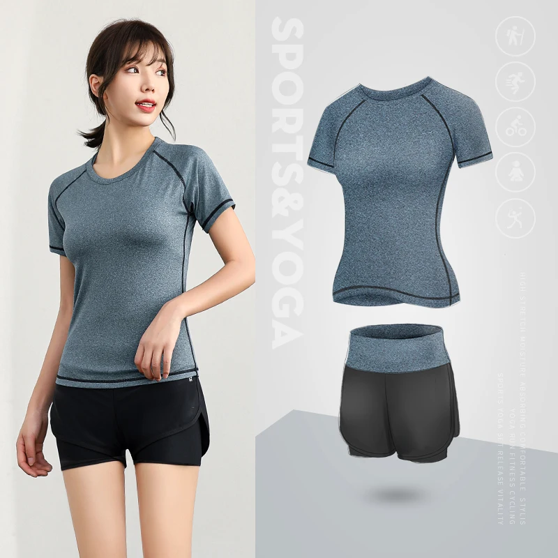 Женские спортивные шорты с завышенной талией + футболка эластичные одежда для