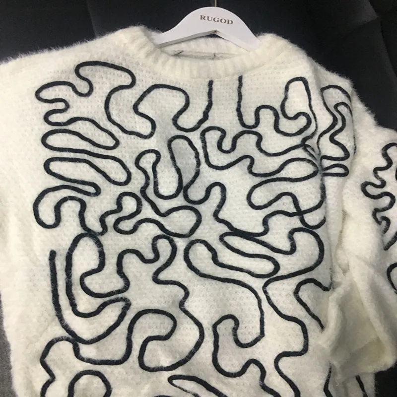 RUGOD элегантные пуловеры Длинные топы с круглым вырезом Женские кашемировый свитер блуза с геометрическим рисунком толстый зимний теплый свитер Sueter Mujer