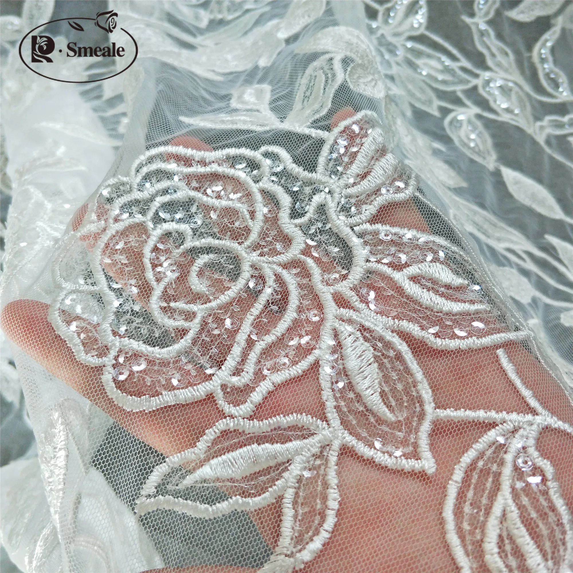 Цветочная блестящая вышитая кружевная ткань для свадебного платья аксессуары