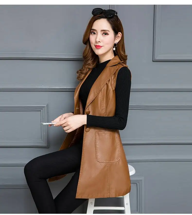 

2021 Spring And Autumn New Fashion Casual Leather Jacket Women Ladies Coats Plus Size 4XL Female Vests