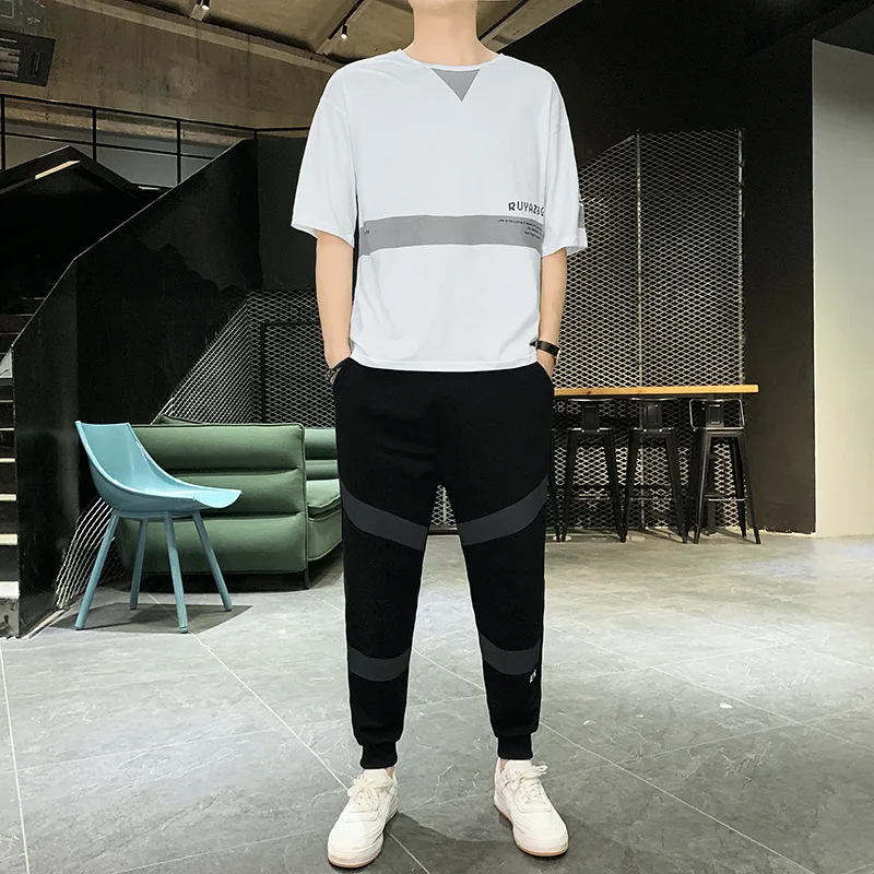 

Suit men's 2021 summer Capris suit men's new thin casual round neck short sleeve t-shirt men's sports two pieces