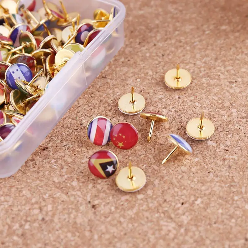 2020 New 100pcs/box Map Tacks National Flag Glue Thumbtack Push Pins Notice Board Markers | Канцтовары для офиса и дома