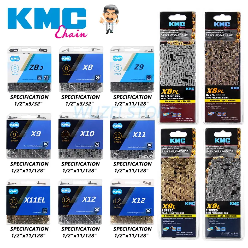 

Оригинальная цепь KMC 8/9/10/11/12 Скоростей X8 X9 X10 X11 X12 Z8.3 X9L X11EL X11SL, Золотая/серебряная цепь для шоссейного велосипеда