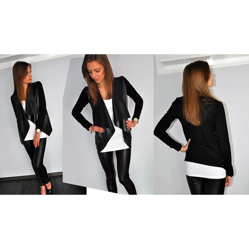 Женский лоскутный кардиган GAOKE Черный Повседневный Кардиган из искусственной