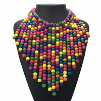 acrylic multicolor wooden bead drop necklace for women statement handcrafted beaded chain bib necklace party fashion jewelry