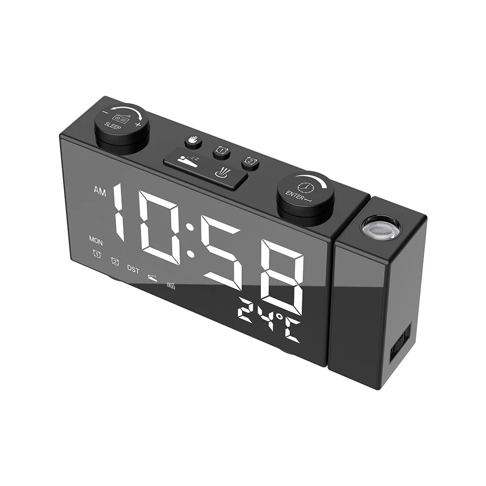 

1pc LED Display Alarm Clock Table Radio Clock Screen Projection Clock (Black)