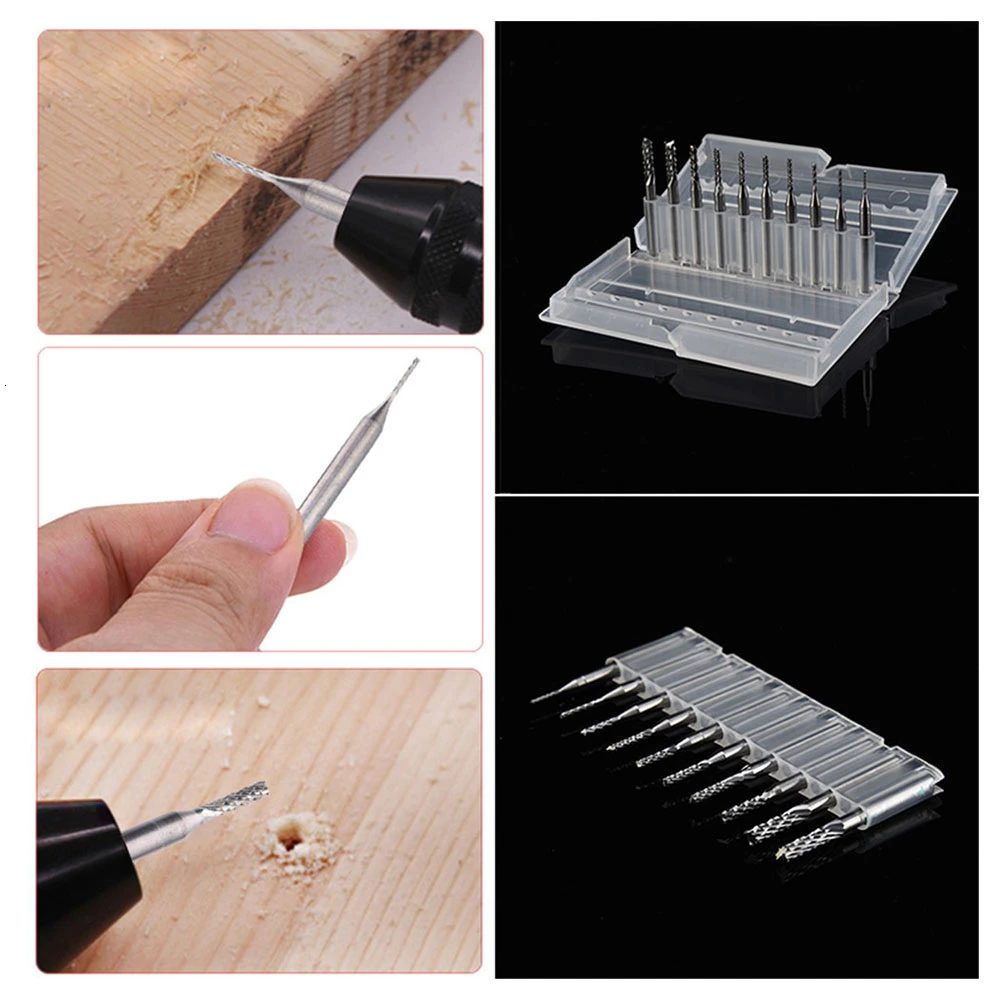 10 шт. набор с титановым покрытием твердосплавные концевые фрезы гравировальный