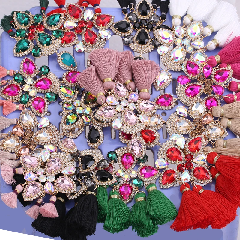 New Fashion Rhinestone Tassel Earrings For Wome Fringe Drop Dangle Earring Boho Aretes Big Women Female Jewelry | Украшения и
