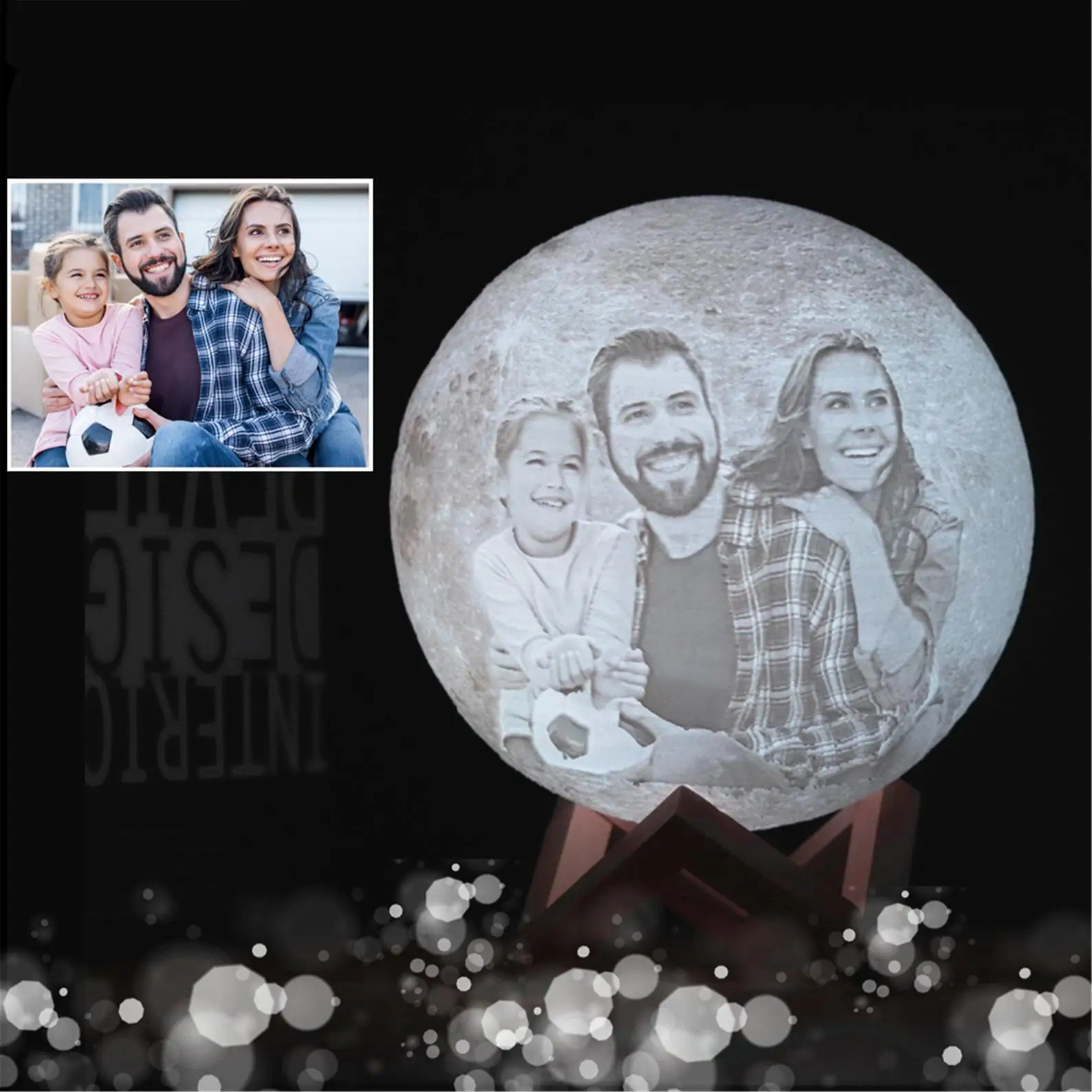 3D Printed Moon Lamp Personalized with Text & Photo USB Rechargeable Nightlight Touch 2 Colors Customized Night Light Dropship