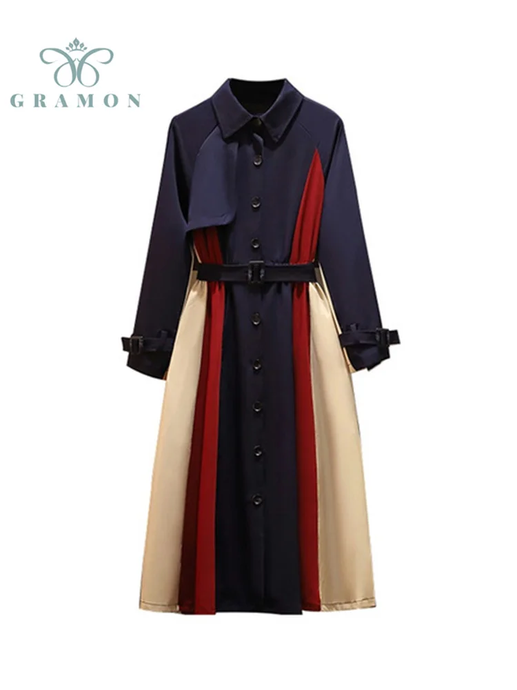 

Dresses For Women 2021 Fashion High Street Turn Down Collar Asymmetric Spliced Long Sleeve Midi Dress Autumn Plus Size Vestidos
