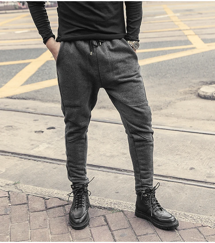 Мужские брюки на молнии черные утолщенные тонкие повседневные штаны шаровары с