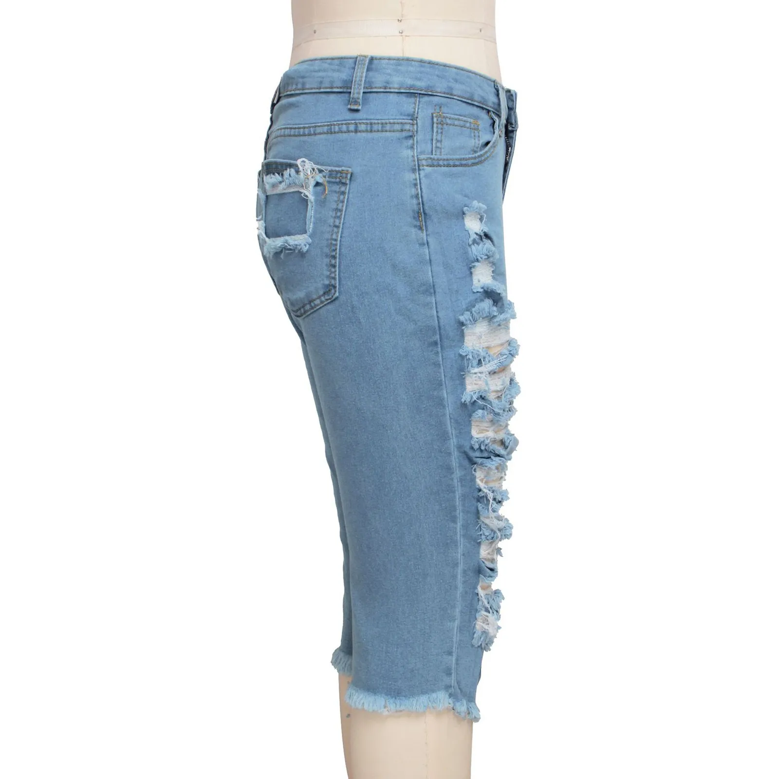 

Ripped Denim 5-point Pants Women's Casual Fashion Insert Pockets Sexy Personality Ripped Jeans