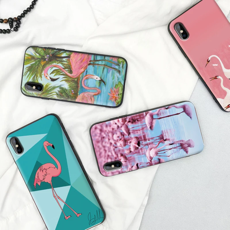 Для iPhone 11 Pro Max XR XS MAX X фламинго для Apple 8 7 6 5S s Plus Силиконовый ТПУ ударопрочный