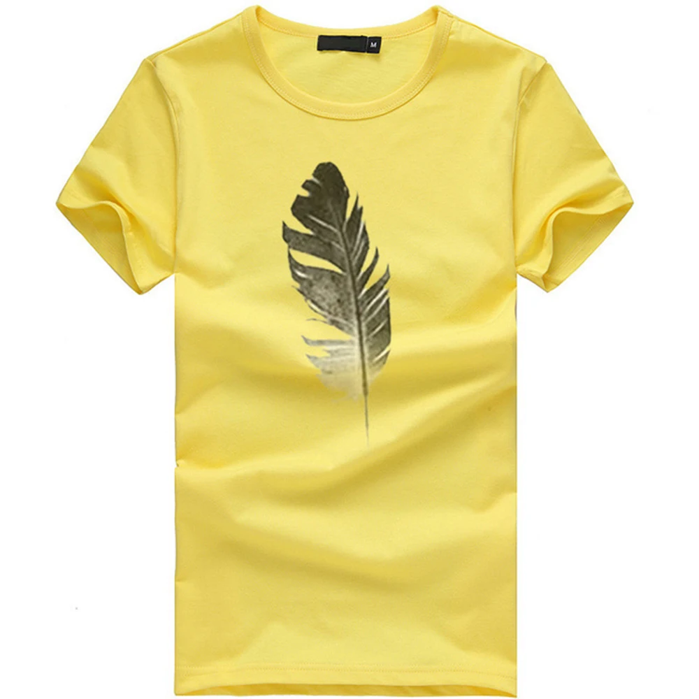 

2021Women Casual Harajuku Fashion T-shirt Feather Print Loose O-neck Short Sleeve Elastic Stretched Summer Home New Tee Shirt
