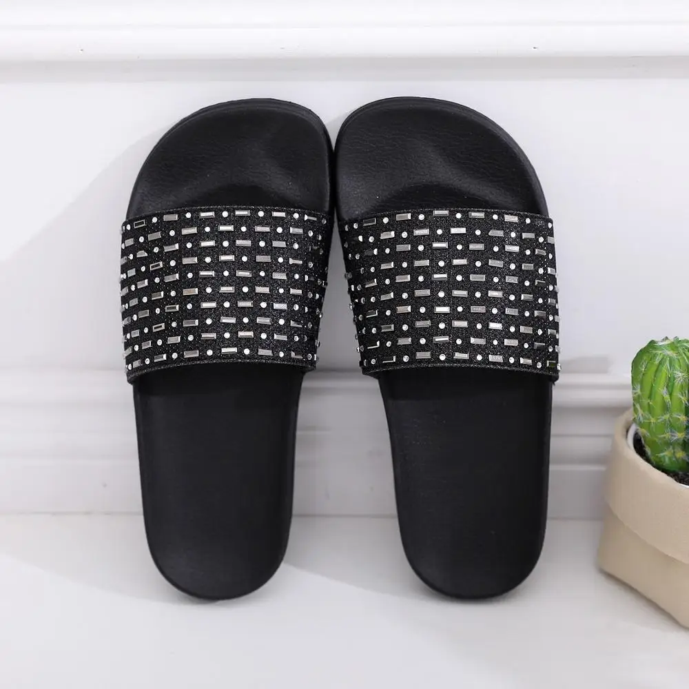 Стразы Женские шлепанцы Сезон лето Шлепанцы без задника с открытыми пальцами