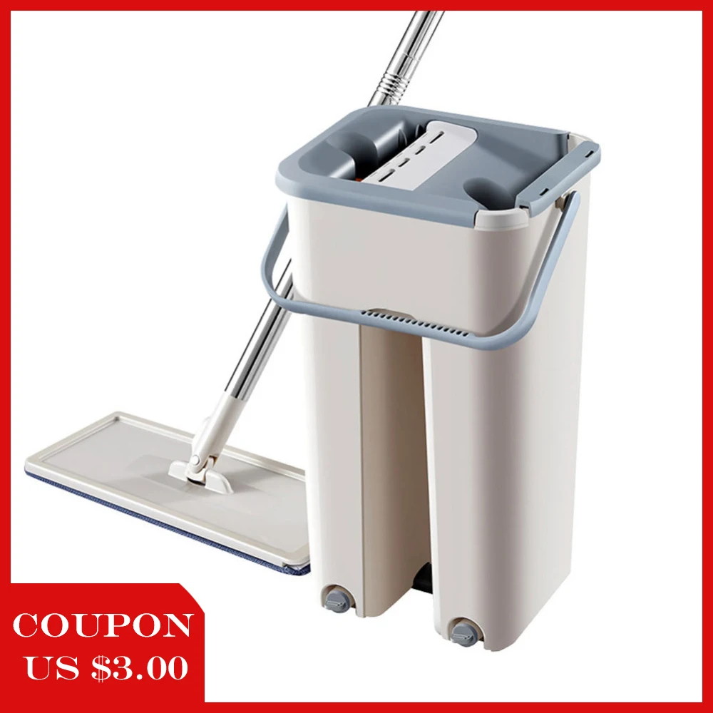 Плоская Автоматическая швабра с отжимом тряпка из микрофибры ведром для мытья