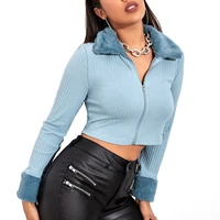 long sleeved sweater womens zipper knit cardigan pit strip short turn up collar sweater with air conditioning shirt