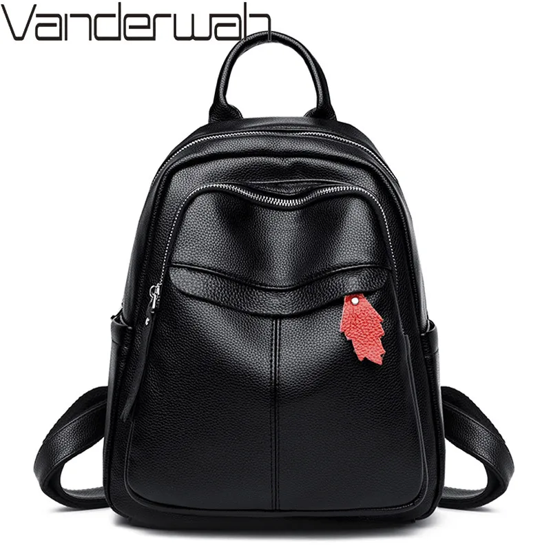 Винтажные кожаные рюкзаки для женщин дамские ранцы повседневные дорожные