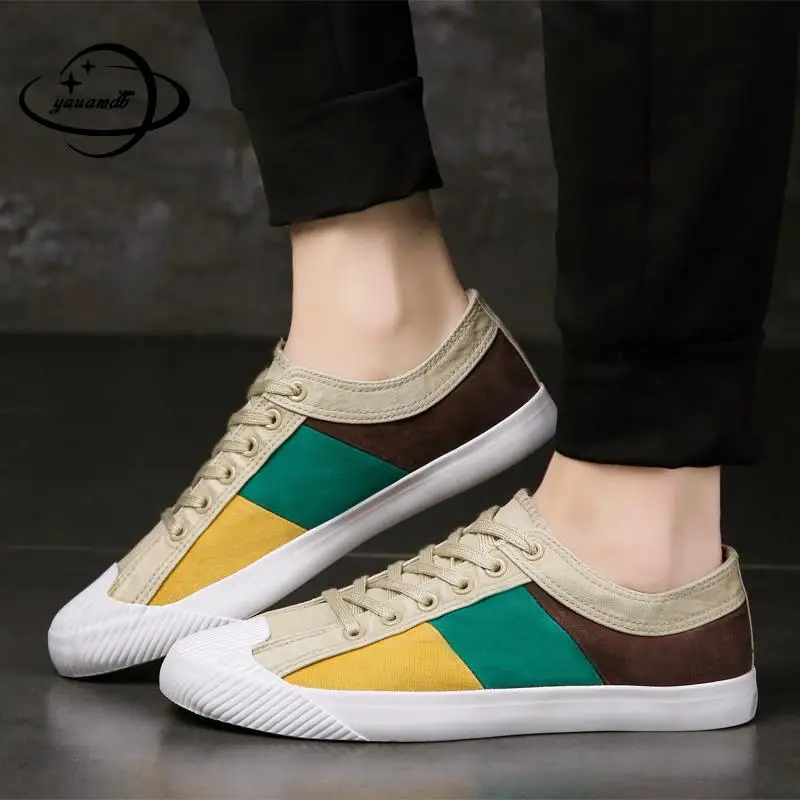 

39-44 Mens Vulcanize Shoes Spring Autumn Male Canvas Shoes Lace-up Mixed Colors Shallow Breathable Casual Man Shoes H47