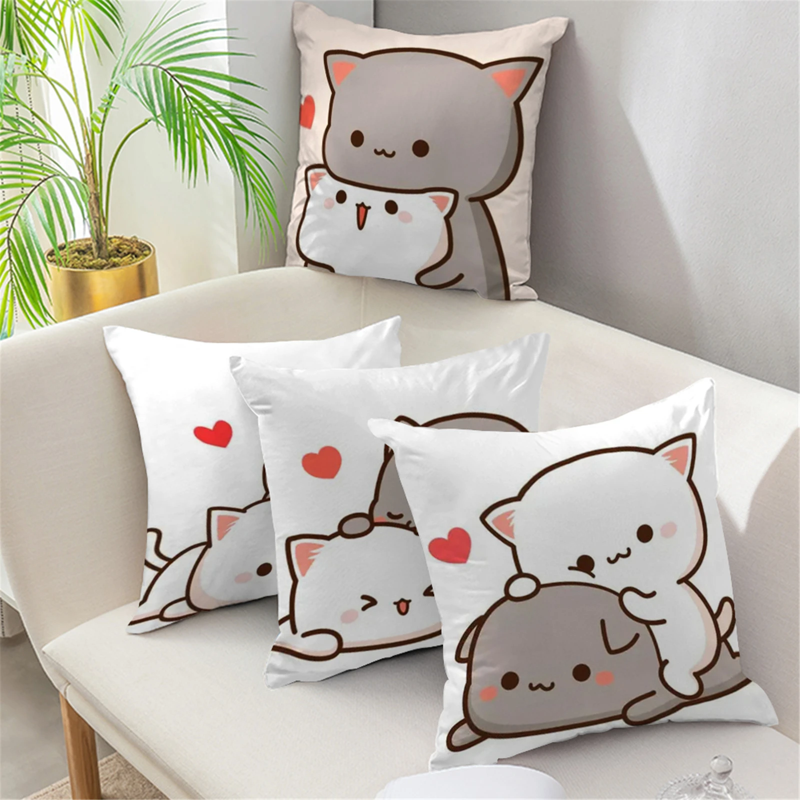 

Cute Kitten Picture Printed Cushion Cover Valentine's Day Gift Family Decoration Love Memorial Day Dog Pillow Case 45x45cm