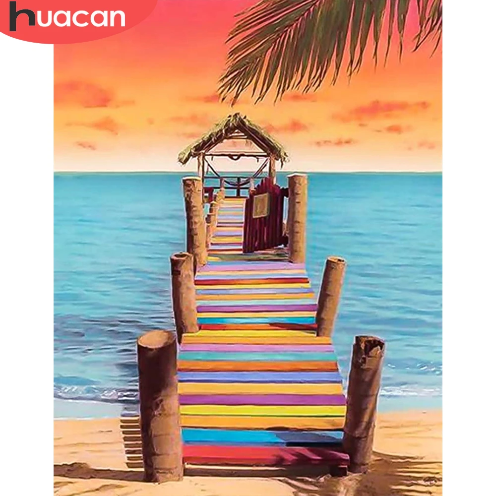 

HUACAN DIY картина маслом мост пейзаж рисунок на холсте Ручная роспись искусство подарок картина по номеру море комплекты, украшение для дома