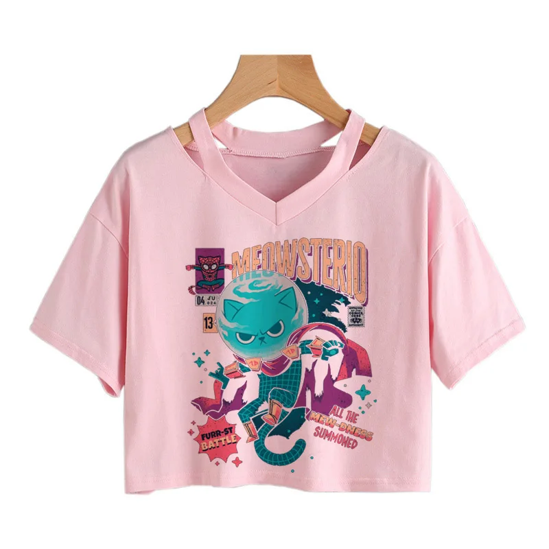 Летняя футболка Harajuku Y2k Neko Mancer кроп топы Ulzzang панк гранж черная сатаническая