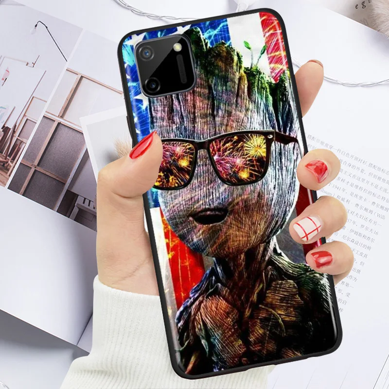 

Marvel Avengers Super Hero Groot For OPPO Realme C15 C17 X2 X3 X7 XT X50 Q2 Q2i V3 V5 V15 Pro Soft TPU Silicone Black Phone Case