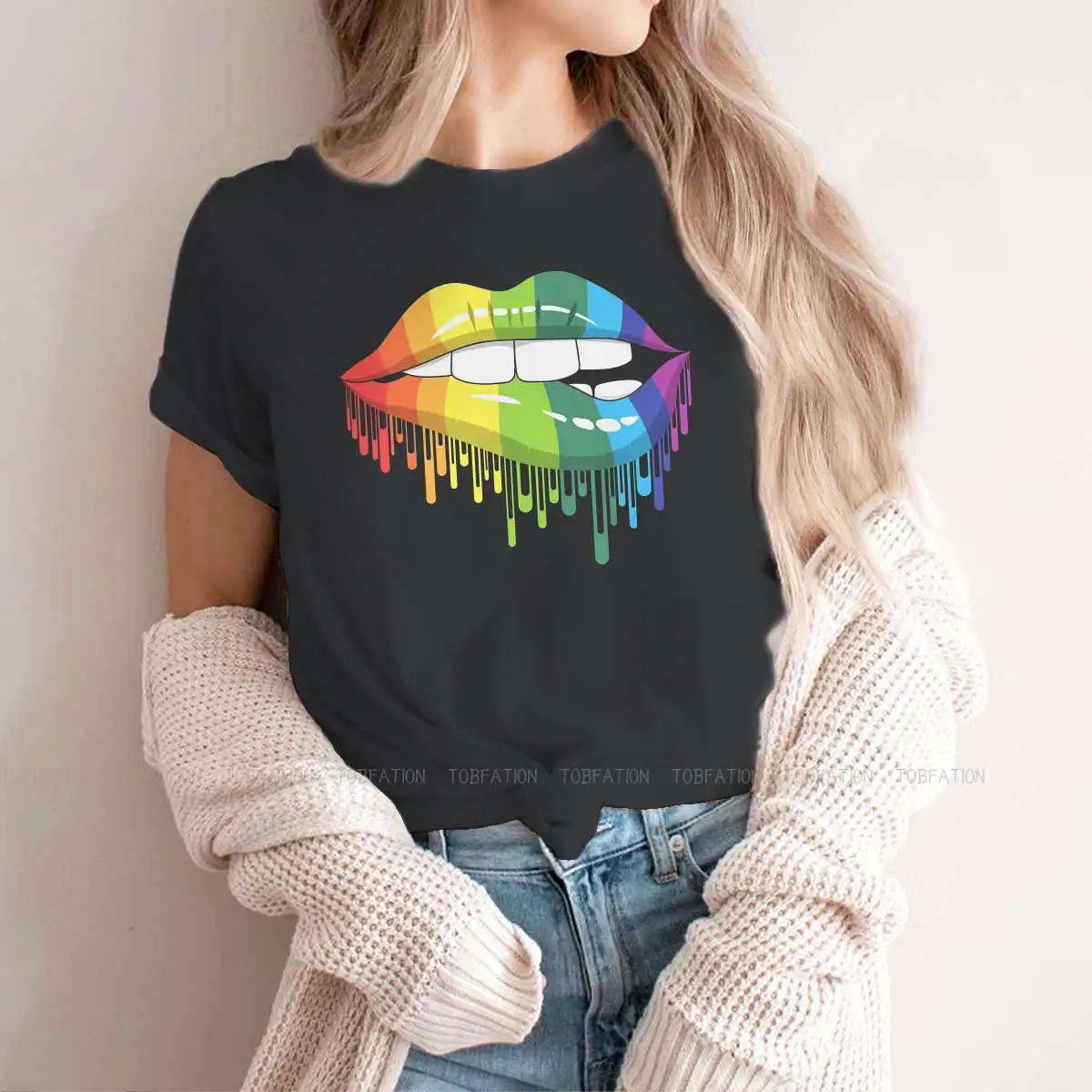 

Rainbow Hip Hop TShirt Mouth Printing Tops 4XL 5XL Comfortable T Shirt Girl Short Sleeve Special Gift Clothes