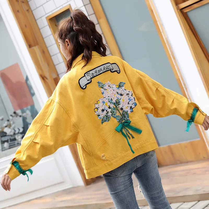 Женская джинсовая куртка с вышивкой весна осень 2020 новый корейский стиль