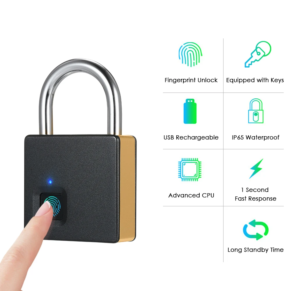 С 2 клавиши умный замок со сканером отпечатка пальцев USB Перезаряжаемые IP65