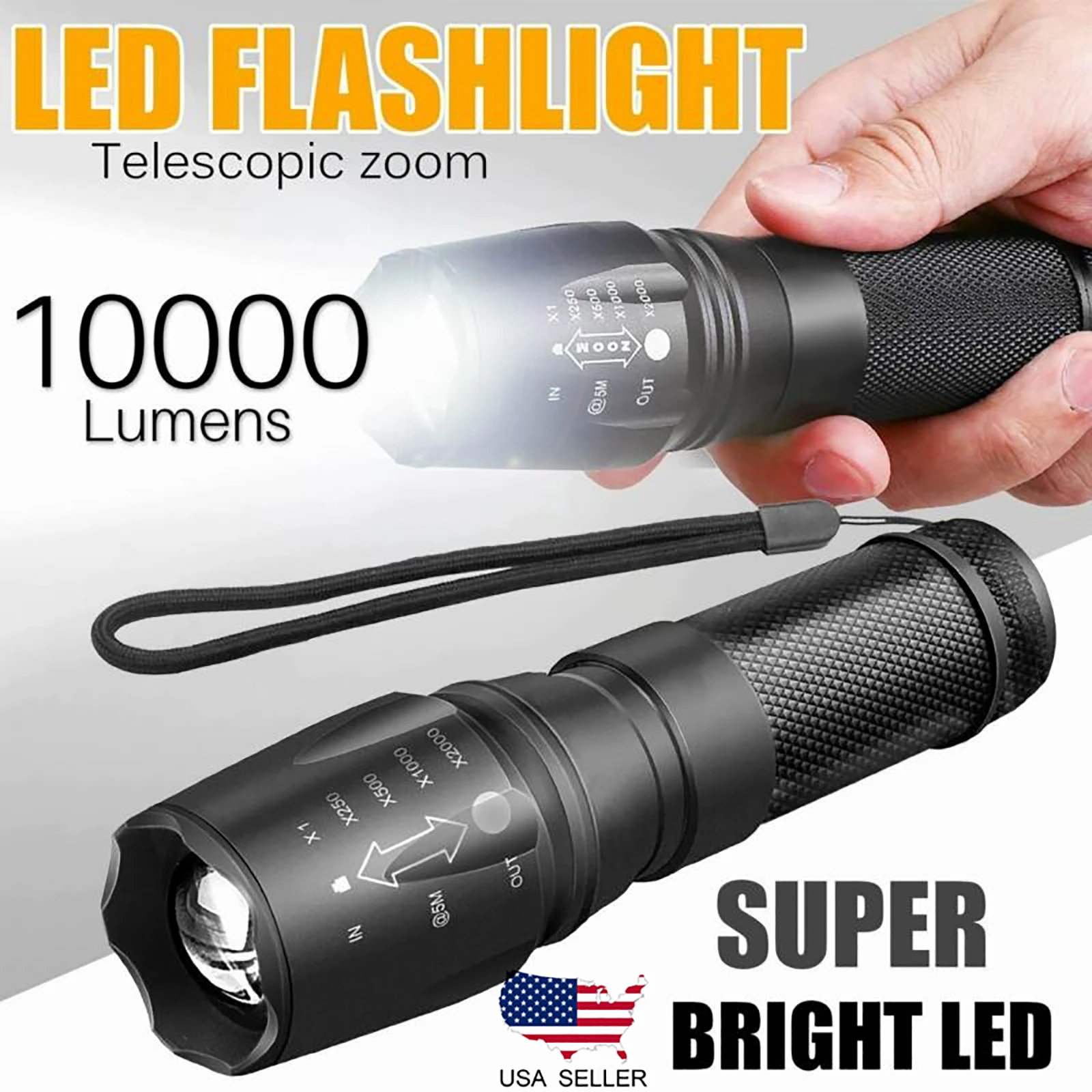 

1/2 Pack Tactical Zoomable LED Flashlight Portable 5 Modes Torch Lamp for Hiking Cycling Climbing Emergency