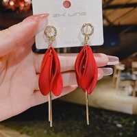 fashion red color long tassel petals micro inlaid zircon earrings trendy lucky red earring for women wedding party jewelry gifts