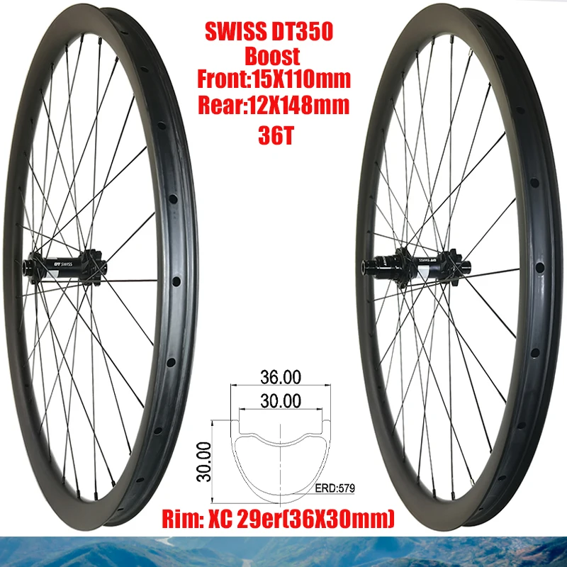 

29er MTB XC 36*30mm Wheelset Carbon Rim Wide 36 Deep 30 SWISS DT350 Boost 6 Bolts Shi 10 11S XD 11 12S Microspline 12S Wing20