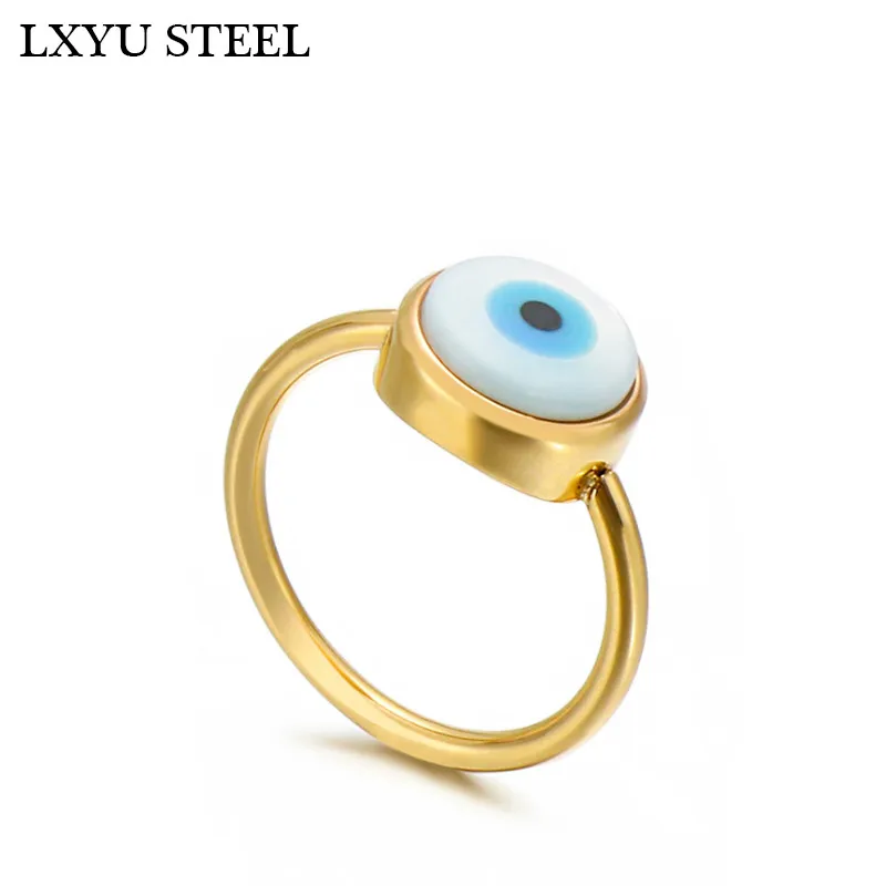 

new fashion Stainless Steel gold color blue evil eye ring fashion Wedding girl lover bague femme Classic ring Jewelry