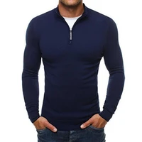 long sleeve stretchy knitted sweater autumn winter solid color stand collar men knitwear male clothing