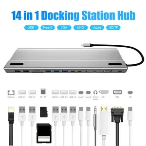 14 in 1 usb c hub 3 0 type c docking station usb c to hdmi vga tfsd card reader rj45 pd audio for macbook pro huawei matebook free global shipping