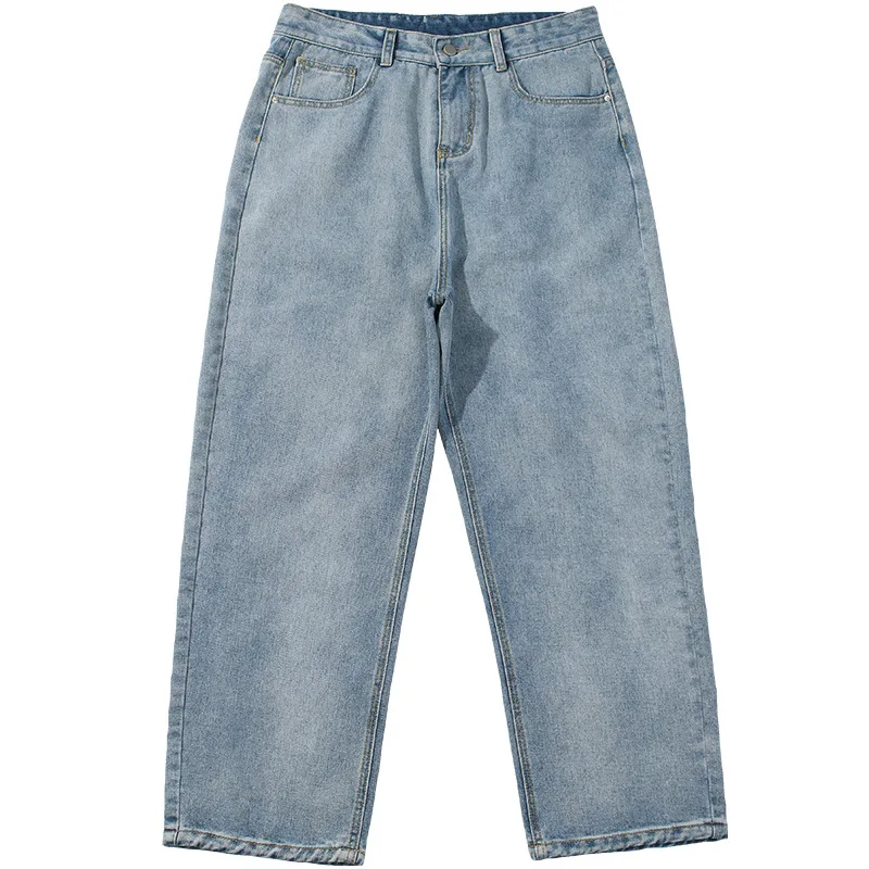 

Spring Summer New Pants Autumn Fashion Simple Color Jeans Mens Washed Loose Straight Trousers Black All-match -40