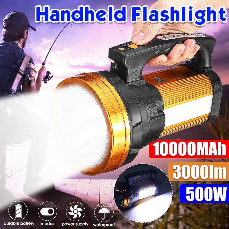 Сверхяркий портативный фонарик перезаряжаемый от USB 500 Вт для - Цена: 