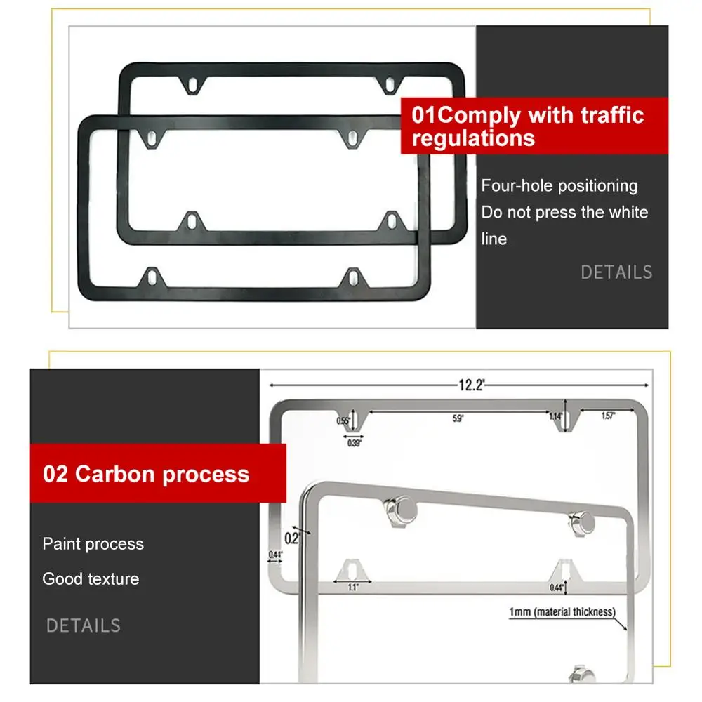 Рамка для номерного знака из нержавеющей стали 4 отверстия 2 шт. тонкие чехлы