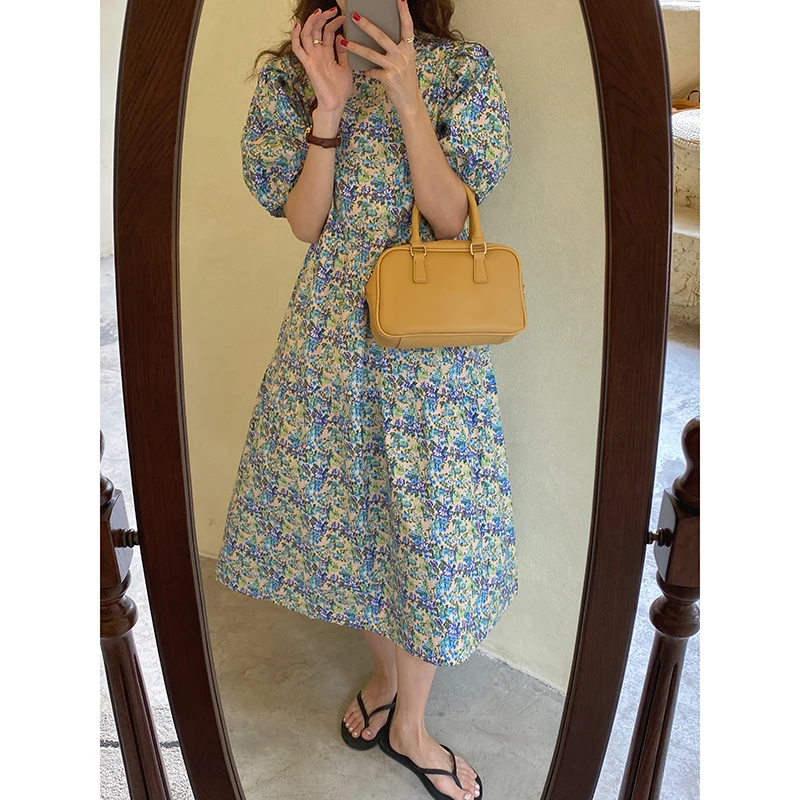 

retro floral hubble-bubble sleeve loose women summer chiffon dress 652#