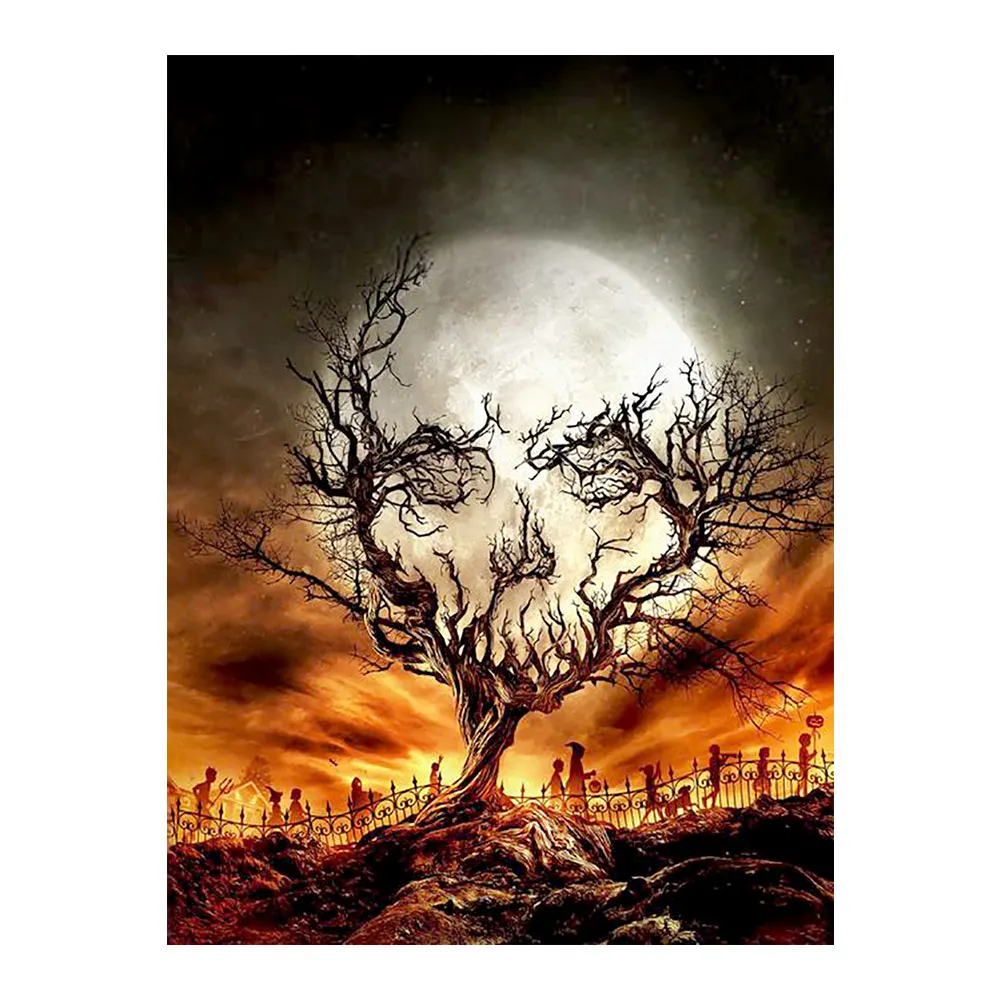 

Decayed Tree Night Moon Skull Diamond Painting Scenic Round Full Drill DIY Mosaic Embroidery 5D Cross Stitch Halloween Picture